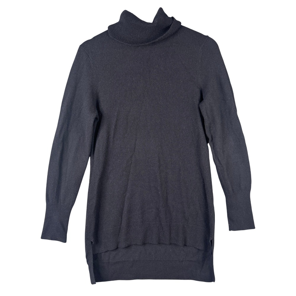 Antonio Melani 100% Cashmere Black Turtleneck Tunic Sweater Medium High-Low Hem